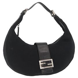 FENDI Mamma Baguette Shoulder Bag Nylon Black Silver Altro