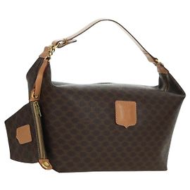 Céline CELINE Macadam Canvas Handtasche PVC Leder Braun Gold Andere