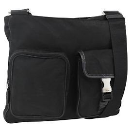 PRADA Bolsa de Ombro Nylon Black Silver Outro