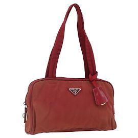 PRADA Tote Bag Nylon Red Silver Autre