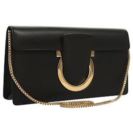 Salvatore Ferragamo Bolsa de ombro Gancini com corrente em couro preto e dourado Outro