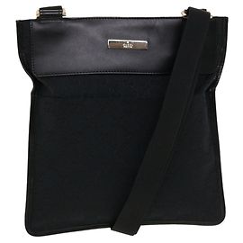 GUCCI GG Canvas Flat Shoulder Bag Black 0348 Altro
