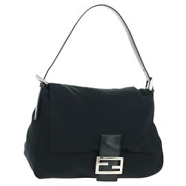 FENDI Mamma Baguette Shoulder Bag Nylon Black Silver Altro