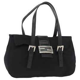 FENDI Mamma Baguette Handtasche Nylon Black Silver Andere