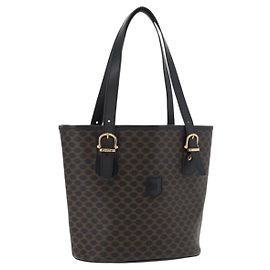Céline CELINE Macadam Canvas Handtasche PVC Leder Schwarz Gold Andere