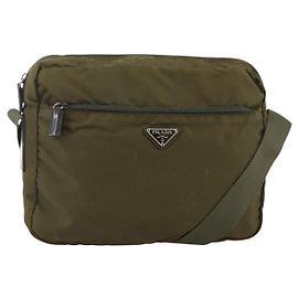 PRADA Bolsa de Ombro Nylon Khaki Silver Outro