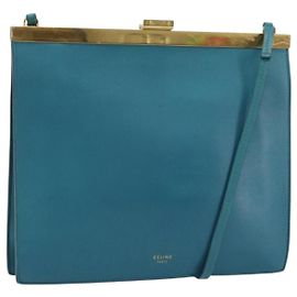 Céline CELINE Mini Clasp Shoulder Bag Cuir Bleu Or Autre