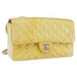 CHANEL Matelasse Backpack Patent leather Yellow Silver CC Other