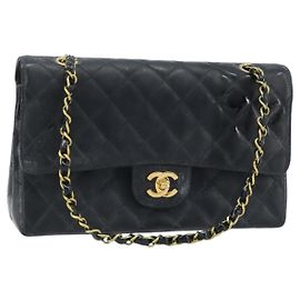 CHANEL Matelasse Chain Shoulder Bag Leather Black Gold CC Other