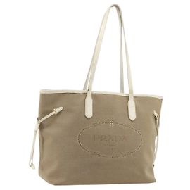 PRADA Sac Tote Canvas Beige Gold Autre