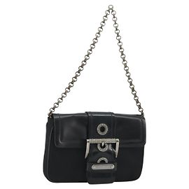 PRADA Bolsa de Ombro com Corrente Nylon Brown Silver Outro