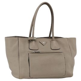 PRADA Tote Bag Leder Grau Silber Andere