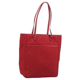 Christian Dior Trotter Canvas Tote Bag Red Silver Autre