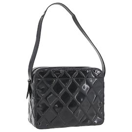 CHANEL Bicolore Shoulder Bag Patent leather Black Silver CC Altro