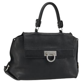 Salvatore Ferragamo Gancini Handtasche Leder Schwarz Silber Andere