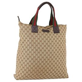 GUCCI GG Canvas Web Sherry Line Tote Bag Beige Rot Grün 131233 Andere