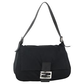 FENDI Mamma Baguette Shoulder Bag Nylon Black Silver Altro
