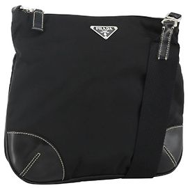 PRADA Bolsa de Ombro Nylon Black Silver Outro
