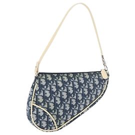 Christian Dior Trotter Canvas Saddle Pouch Hand Bag PVC Blue Silver Autre