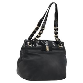 Salvatore Ferragamo Handtasche Lackleder Schwarz Gold Andere