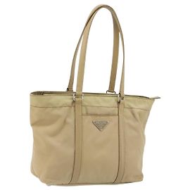 PRADA Tote Bag Nylon Beige Silver Andere