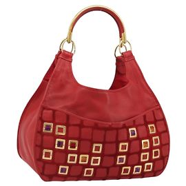 Christian Dior Bijueldo Shoulder Bag Leather Red Gold Altro