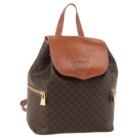 Céline CELINE Macadam Canvas Backpack PVC Leather Brown Gold Other