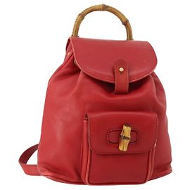 GUCCI Bamboo Backpack Leather Red Gold 003 1705 0030 Other