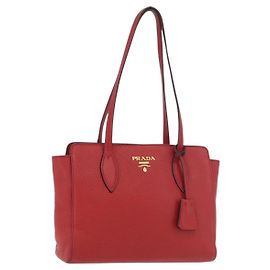PRADA Vittero Tote Bag Leather Red Gold Other