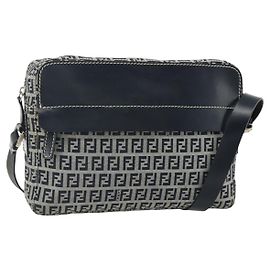 FENDI Bolsa de ombro em lona Zucchino Navy Silver Outro