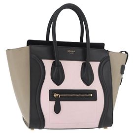 Céline CELINE Luggage Mini Shopper Sac à Main Cuir Rose Noir Autre