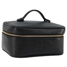 CHANEL Vanity Pouch Caviar Skin Black Gold CC Altro