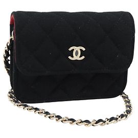 CHANEL Bolsa de Ombro Chain Mini Matelasse 12 Algodão Preto Ouro CC Outro