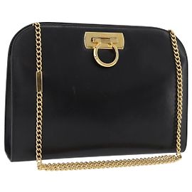 Salvatore Ferragamo Bolsa de ombro Gancini com corrente em couro preto e dourado Outro
