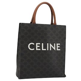 Céline CELINE Triomphe Canvas Vertical Cabas Tote Bag PVC Dark Brown Gold Outro