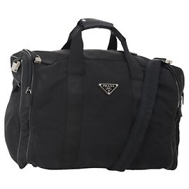 PRADA Boston Bag Nylon 2way Black Silver Altro