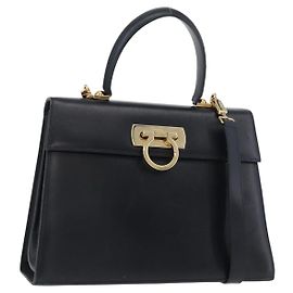 Salvatore Ferragamo Gancini Handtasche Leder 2way Navy Gold Andere