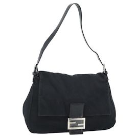 FENDI Mamma Baguette Shoulder Bag Cotton Jersey Black Silver Altro