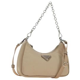 Bolsa de Ombro PRADA Nylon 2way Bege Silver Outro