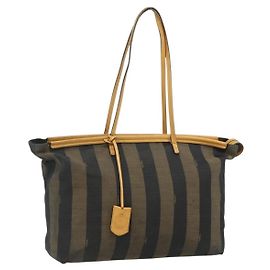 FENDI Pecan Canvas Tote Bag Brown Black Other