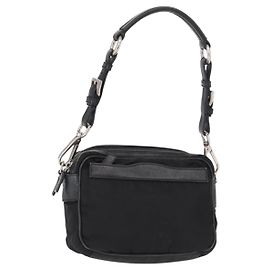 Borsa a tracolla PRADA in nylon nero e argento, autentica 155226 Altro