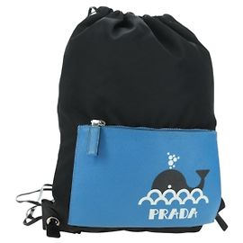 Zaino PRADA in nylon e pelle, nero, blu e argento, autentico 92876 Altro