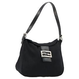 FENDI Mamma Baguette Shoulder Bag Nylon Black Silver Other