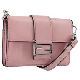 FENDI Shoulder Pouch Leather Pink Silver Altro