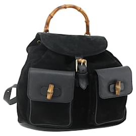 GUCCI Bamboo Backpack Suede Leather Black Gold Other