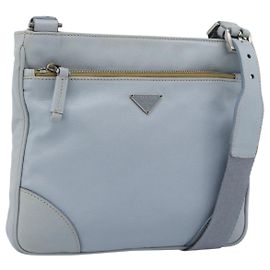 PRADA Bolsa de ombro em couro azul claro prateada Outro