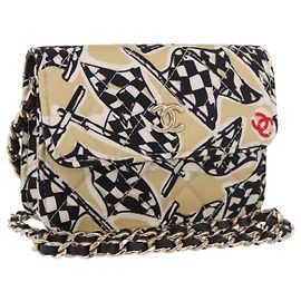 CHANEL Chain Shoulder Pouch Mini Matelasse 12 Satin Beige Gold CC Autre