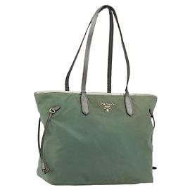 PRADA Sac Tote Nylon Vert Or Autre