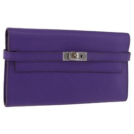 Hermès HERMES Kelly Long Wallet Epsom Purple Silver Other