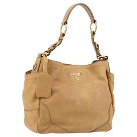 PRADA Bolsa de ombro em couro bege dourado Outro